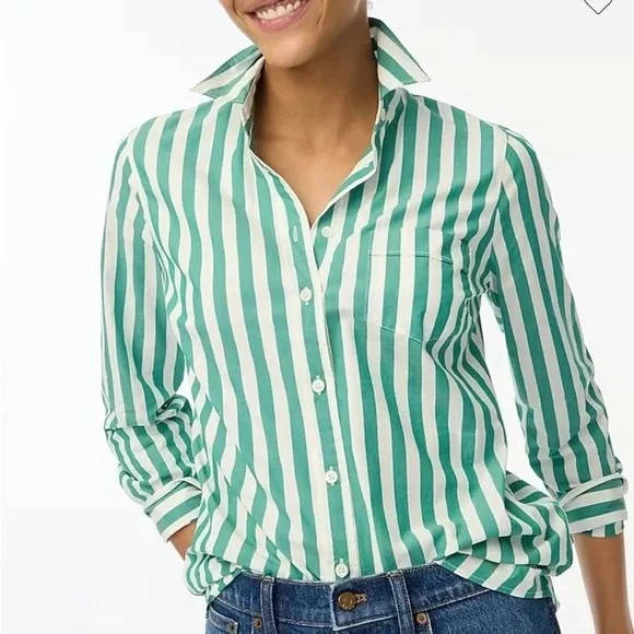 J. Crew Green and White Striped Shirt - Picture 2 of 2